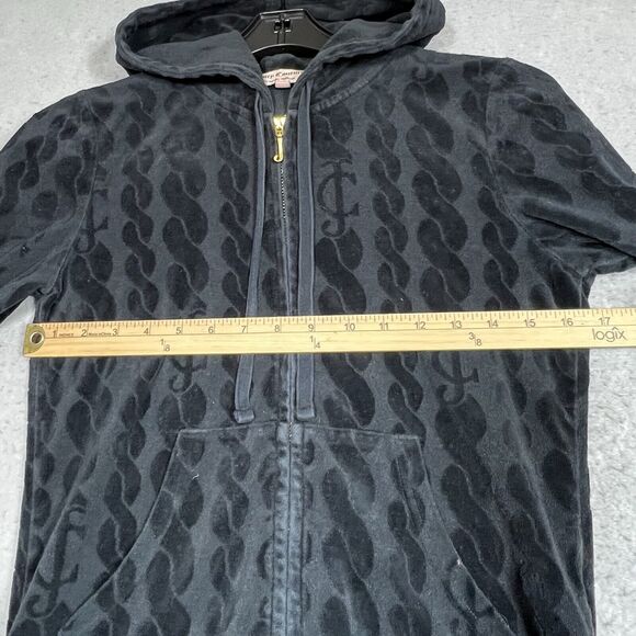 Vintage Juicy Couture Signature Hoodie Womens M Blk Velour Hoodie Track Jacket - Picture 4 of 14
